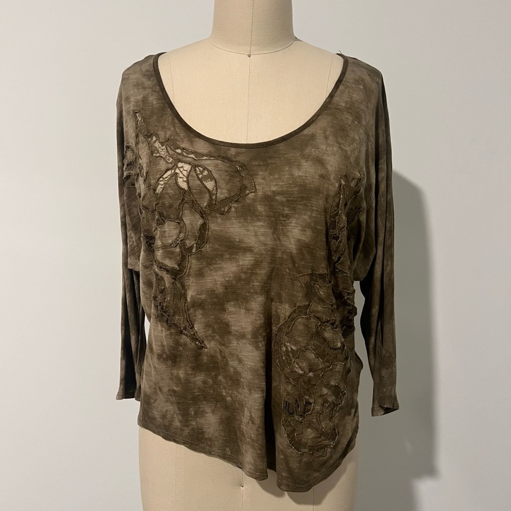 Free People Burnout Lace 3/4 Sleeve Top